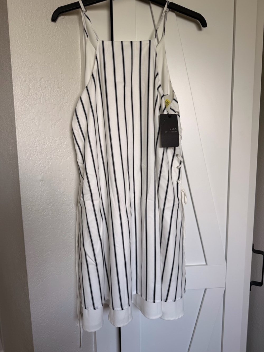 JOA Striped White and Black Sleeveless Summer Dress